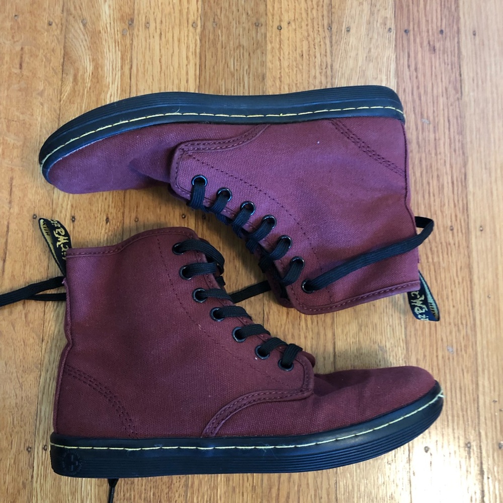 Doc martens maroon canvas shoes